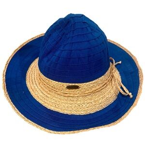 Panama Jack Ladies Blue and Tan Beach Sun Hat, one size